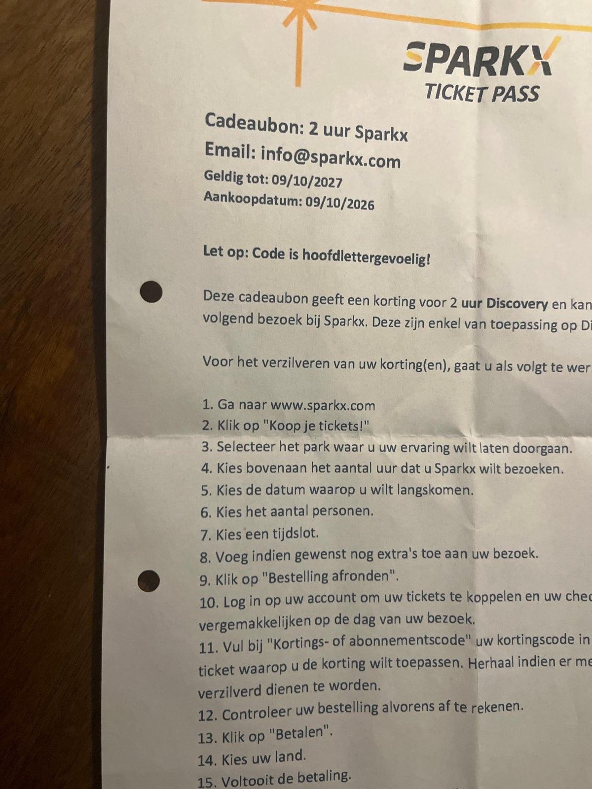 Sparkx utrecht tickets, Tickets en Kaartjes, Twee personen, Cadeaubon, Overige typen