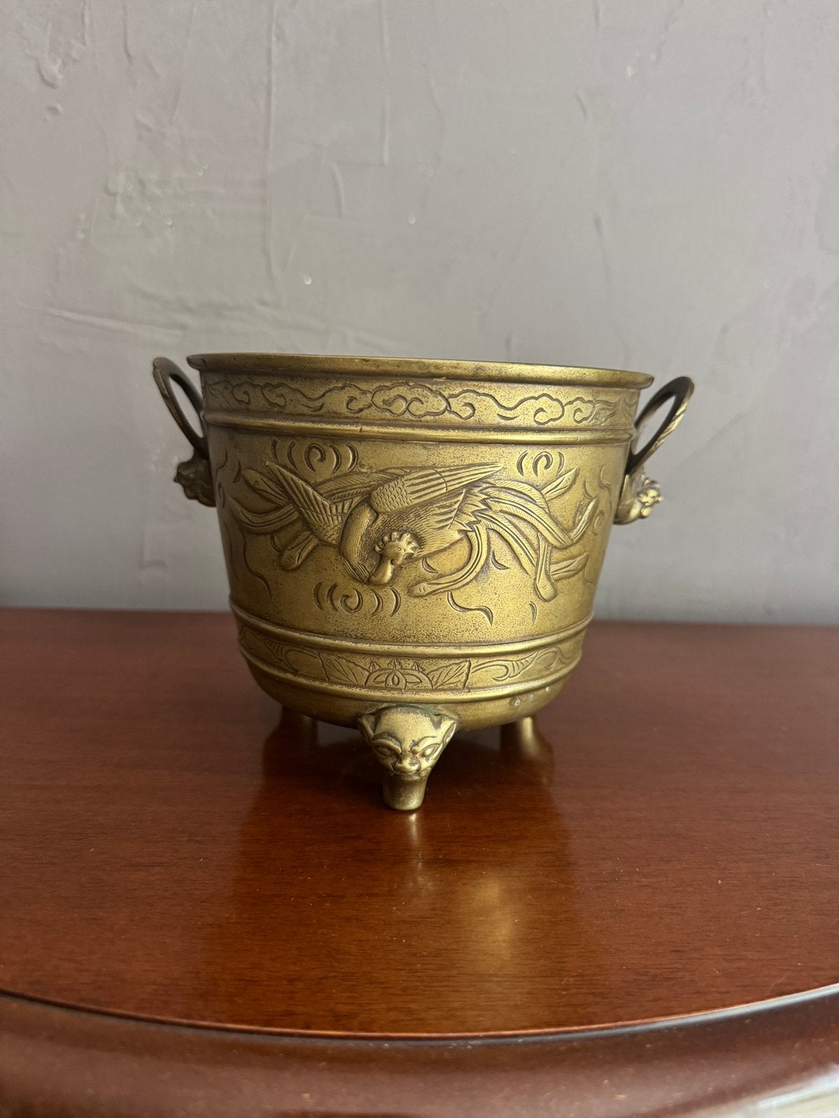 Bronzen jardinière of bloembak op voet h13cm, Ophalen of Verzenden, Brons