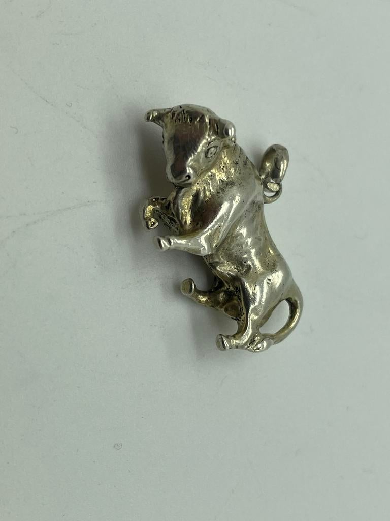 D769 Prachtige massief zilveren hanger stier, Ophalen of Verzenden, Zilver, Hanger