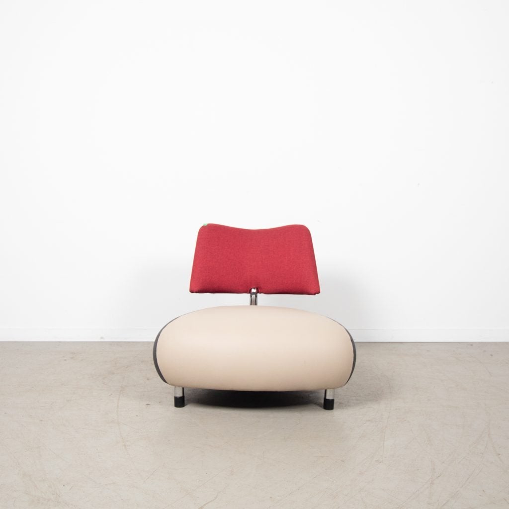 Leolux Pallone Pa Fauteuil Beige/Grijs/Rood Leer, Niet ingevuld, Zo goed als nieuw, Niet ingevuld, Niet ingevuld