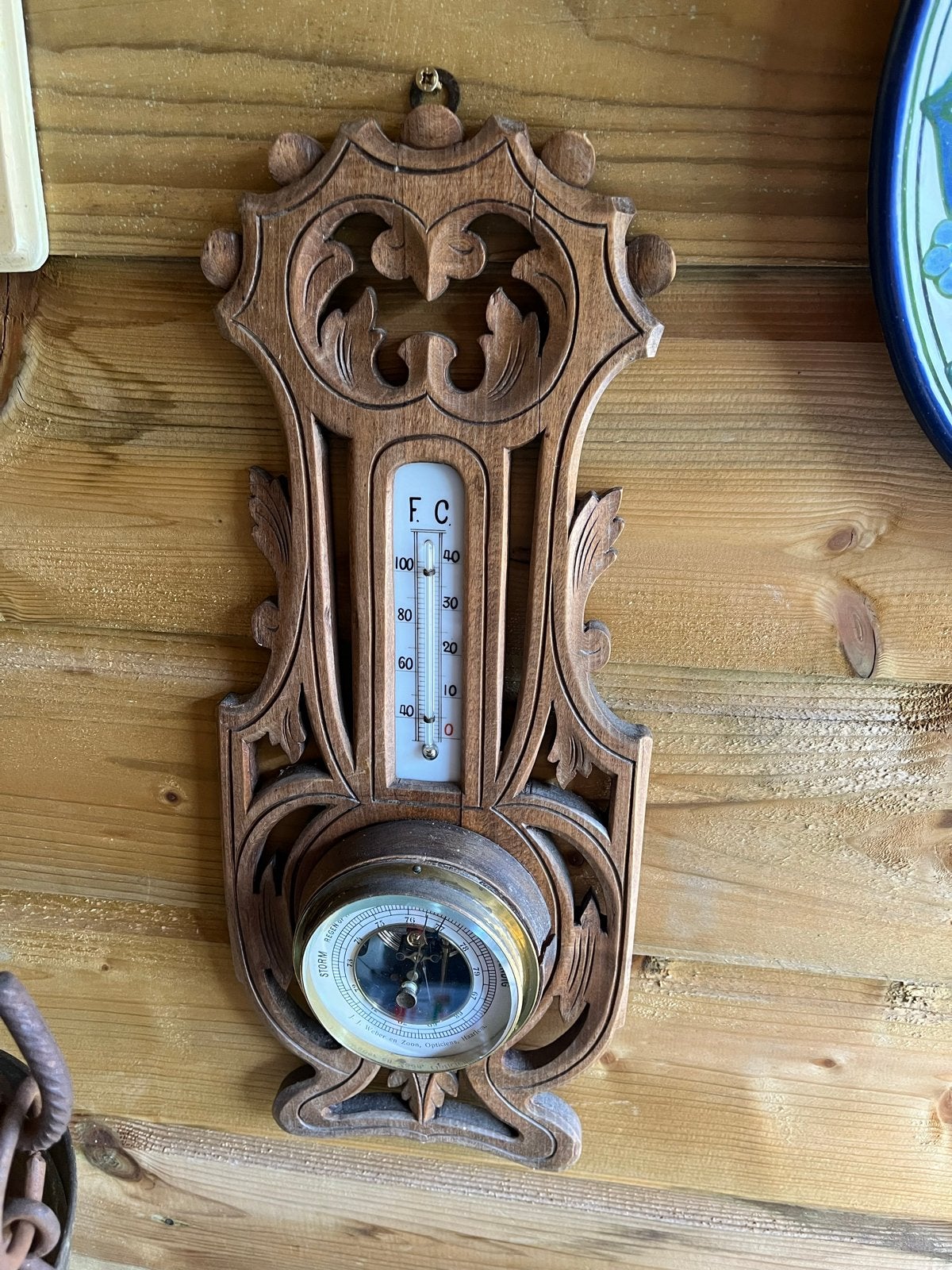 Antieke Barometer en Thermometer - J.J. Weber en Zoon, Ophalen of Verzenden, Gebruikt, Barometer