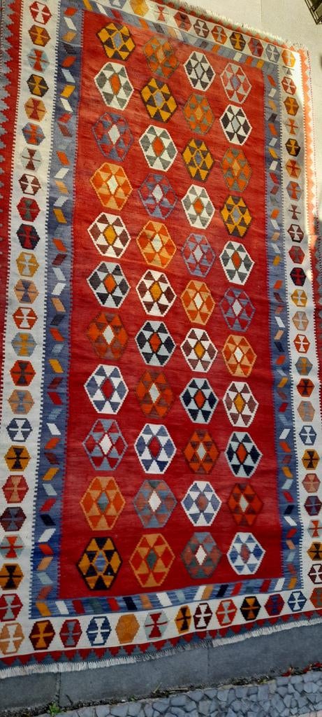 Wollen kelim hoofdkleur rood 300 x 166, Gebruikt, 150 tot 200 cm, 200 cm of meer, Ophalen of Verzenden