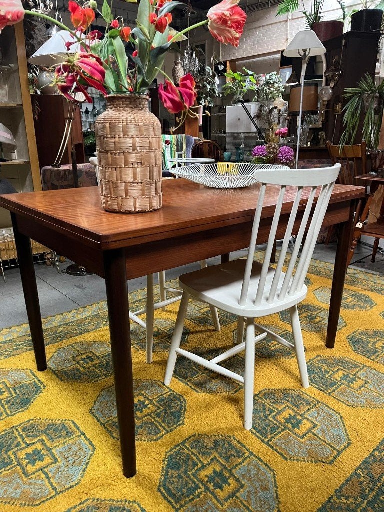 8) Vintage Teakhouten Eettafel met Uitschuifbladen., Ophalen, Huis en Inrichting