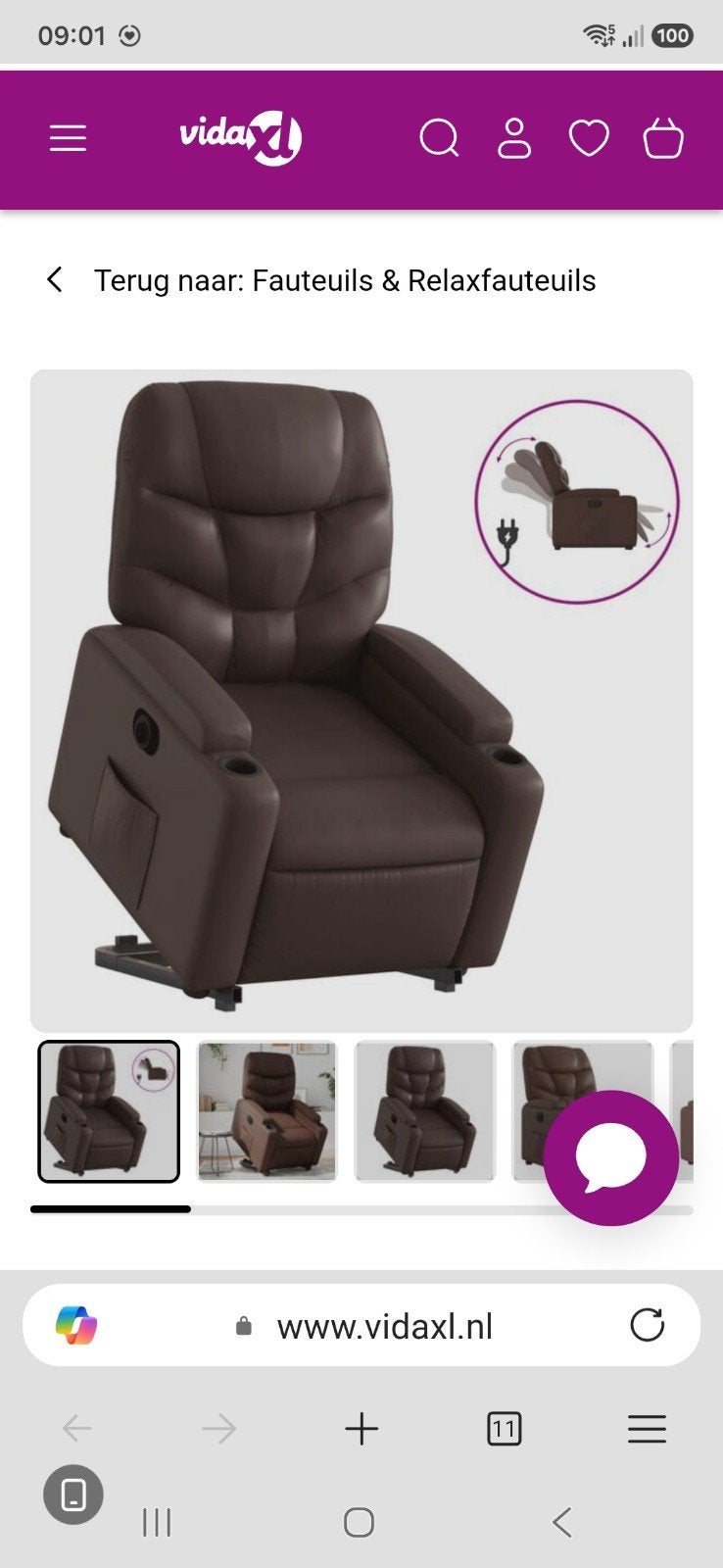 Sta op stoel electrisch Vida XL bruin, Huis en Inrichting, Ophalen, Nieuw, 75 tot 100 cm, 50 tot 75 cm