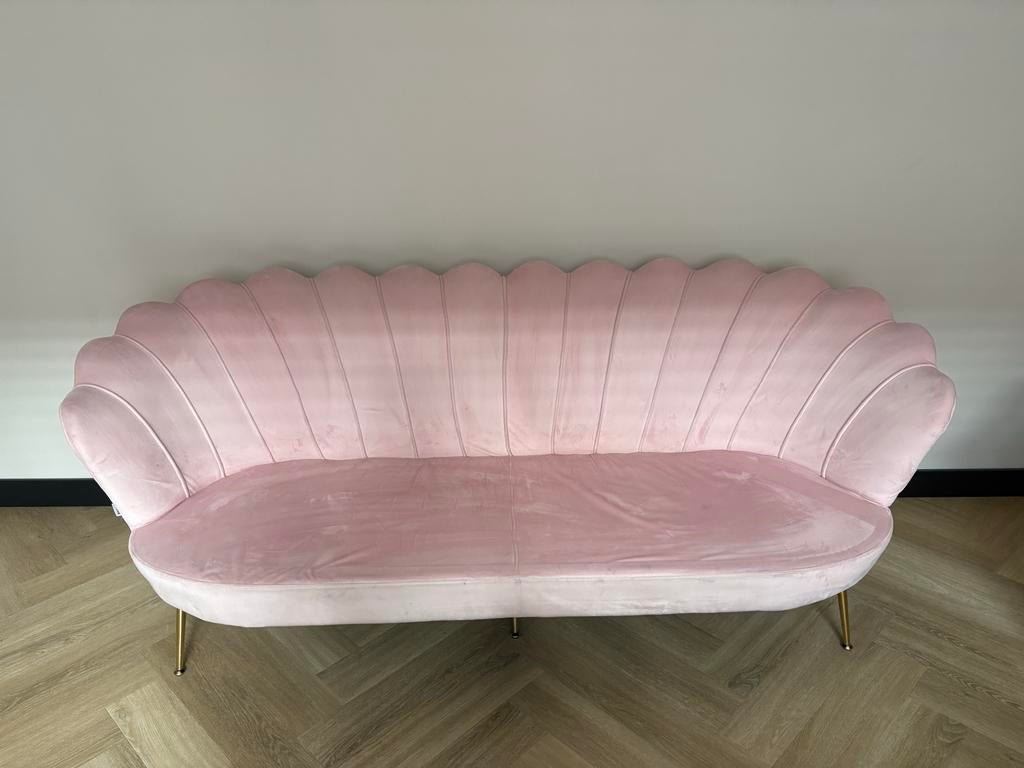 Kare Design Schelp Bank - Roze Fluweel, Driepersoons, 75 tot 100 cm, Ophalen of Verzenden, Zo goed als nieuw