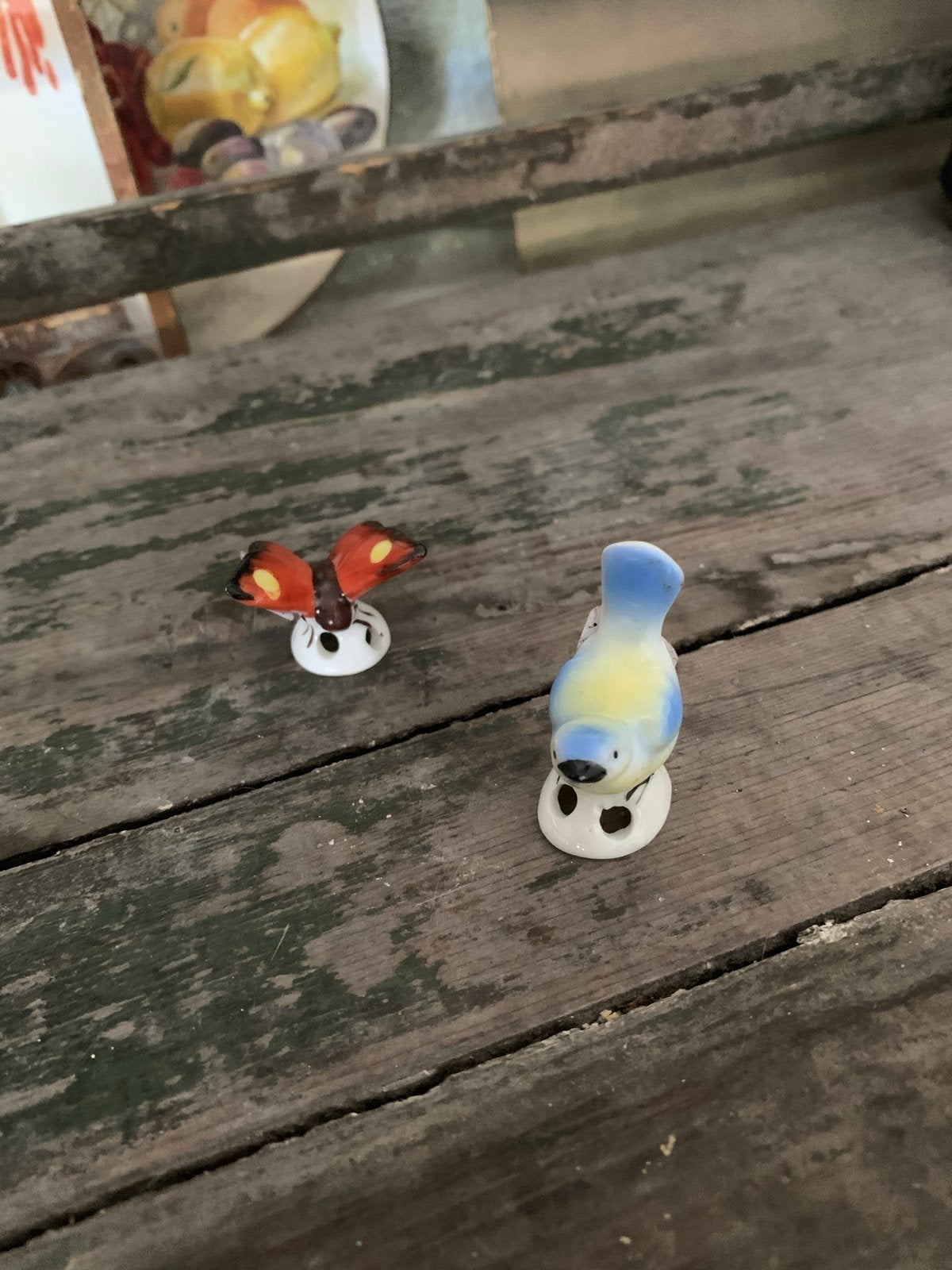 Antieke dekselhouders / theemuts gewichten - vogel en vlinde, Antiek en Kunst, Ophalen of Verzenden