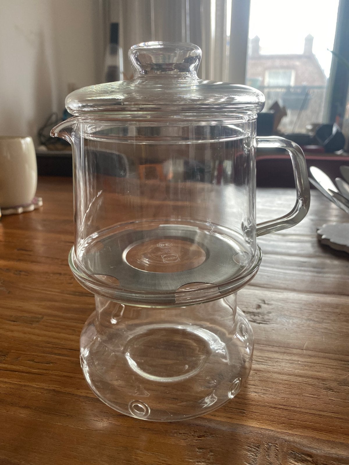 Douwe Egberts DE theepot met theelichtje glas 0,5L, Theepot/fluitketel, Ophalen, Zo goed als nieuw, Glas