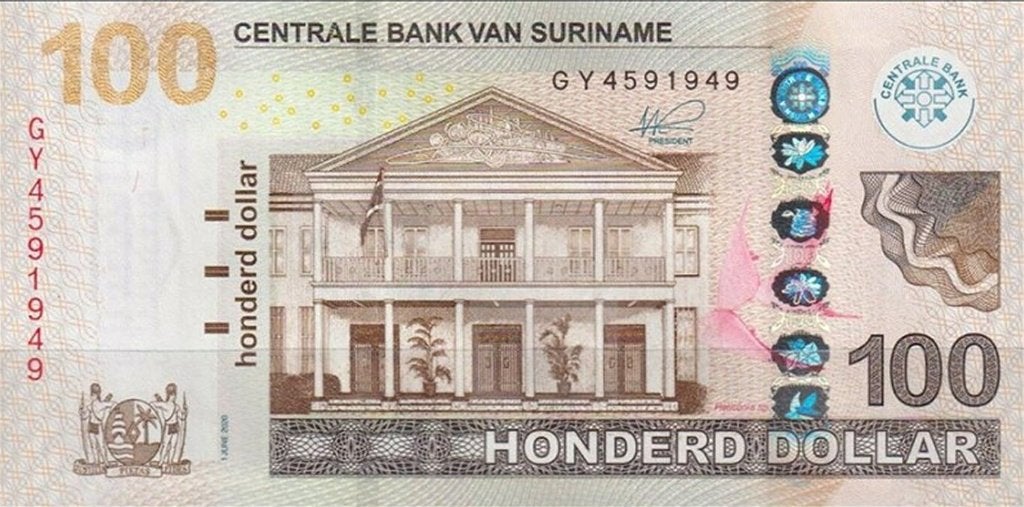Suriname bankbiljet 100 Dollars 2020 Central Bank building, Postzegels en Munten, Ophalen of Verzenden, Zuid-Amerika, Los biljet