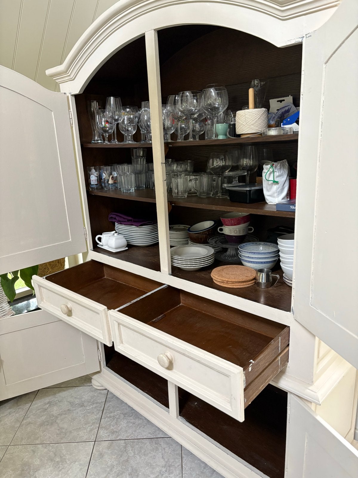 Brocante witte kast met lades en deuren gratis, Ophalen, Gebruikt, 100 tot 150 cm, Eikenhout