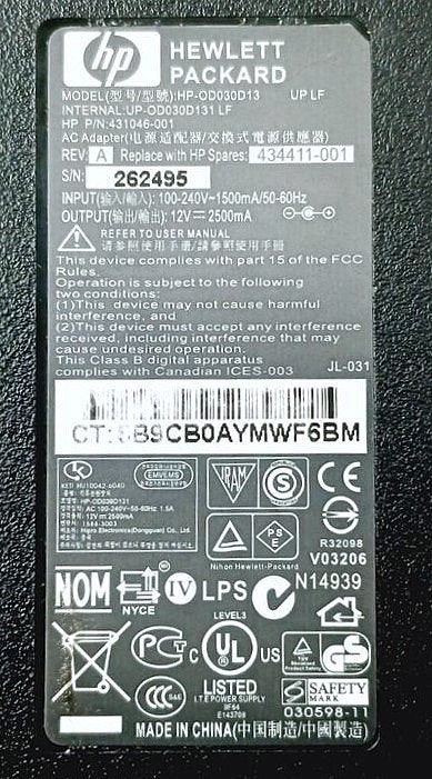 HP 403059-002 HP-OD030D13 12V 2.5A 30W Adapter Lader Power, Computers en Software, Pc- en Netwerkkabels, Ophalen of Verzenden