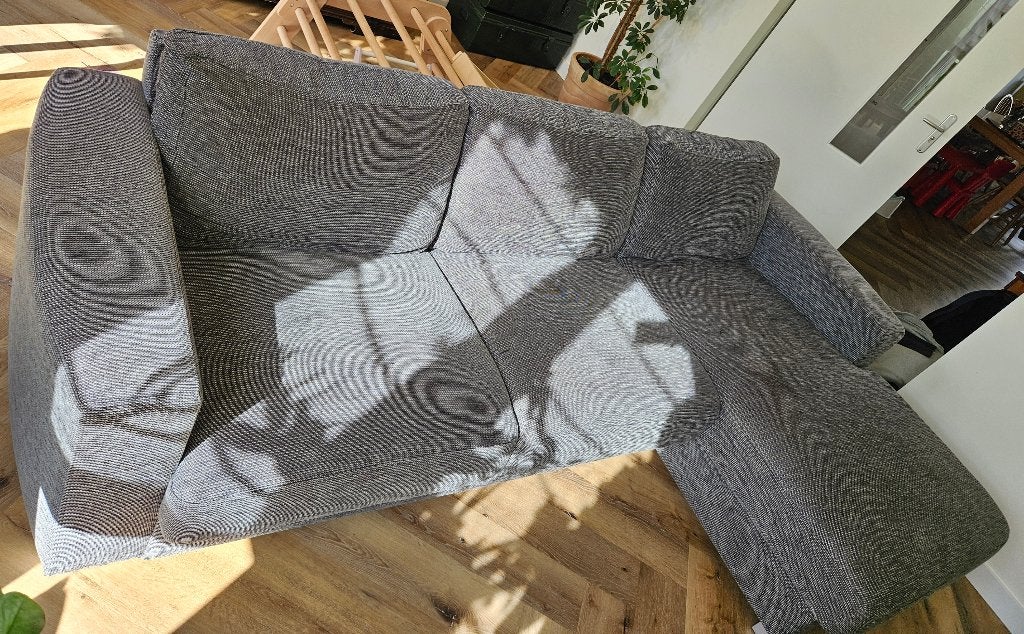 GRATIS: Grijze 3-zits IKEA bank met lounge (270 cm breed), Ophalen, Grijze strakke bank, 250 tot 300 cm, Gebruikt