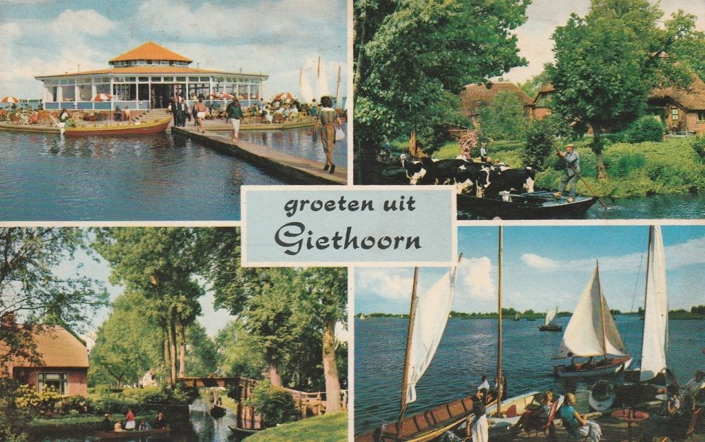 GIETHOORN Restaurant Koeien Zeilen Groeten kl.f., Verzenden, 1960 tot 1980, Gelopen, Overijssel