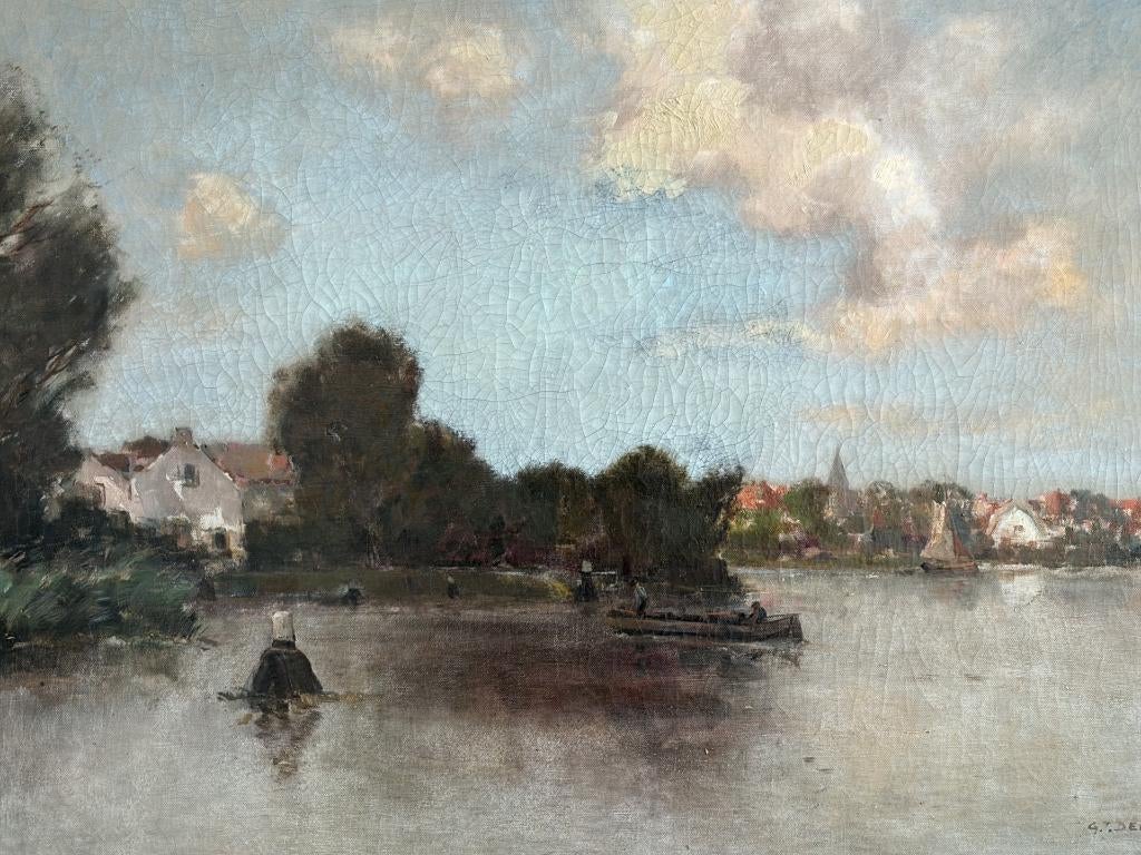 GJ Delfgaauw, bootje in een waterrijke omgeving, Antiek en Kunst, Kunst | Schilderijen | Klassiek, Ophalen