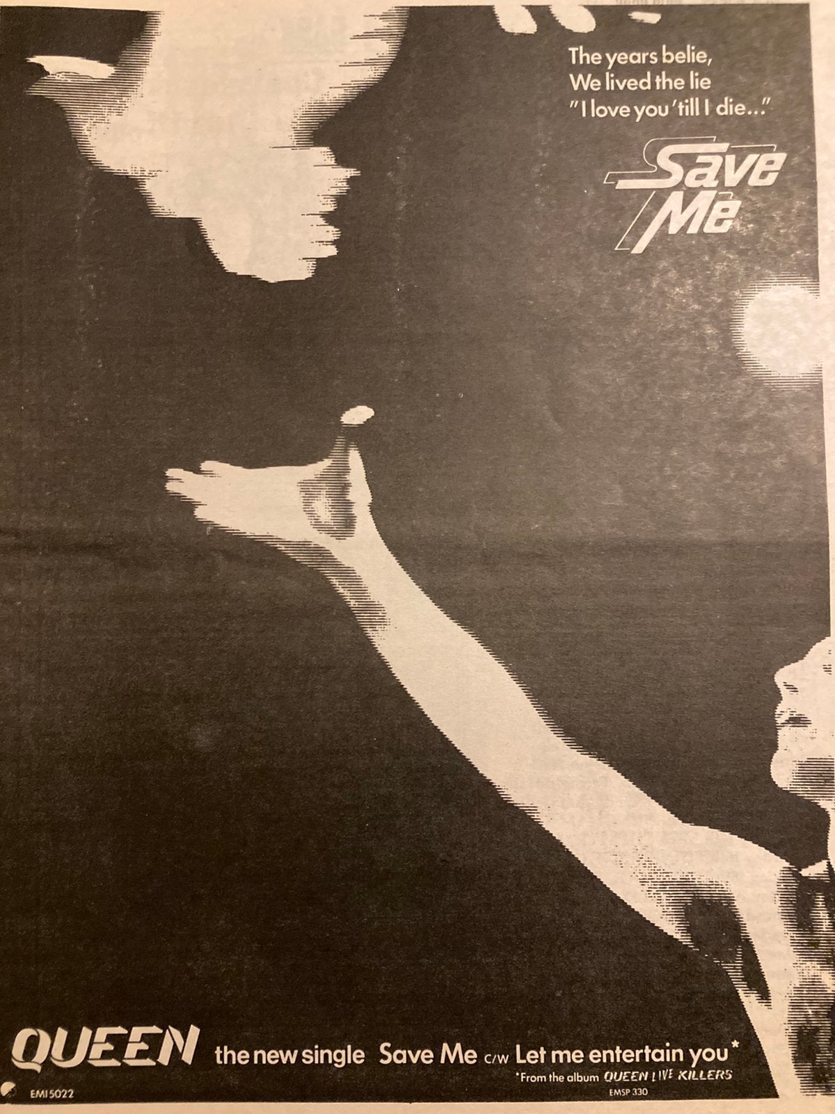 Paginagrote A3 advertentie QUEEN Save Me release, Ophalen of Verzenden, Zo goed als nieuw