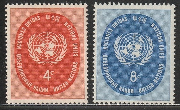 Verenigde Naties  New York 1958 70/71 VN-embleem 4+8c, Postf, Ophalen of Verzenden, Postfris, Noord-Amerika