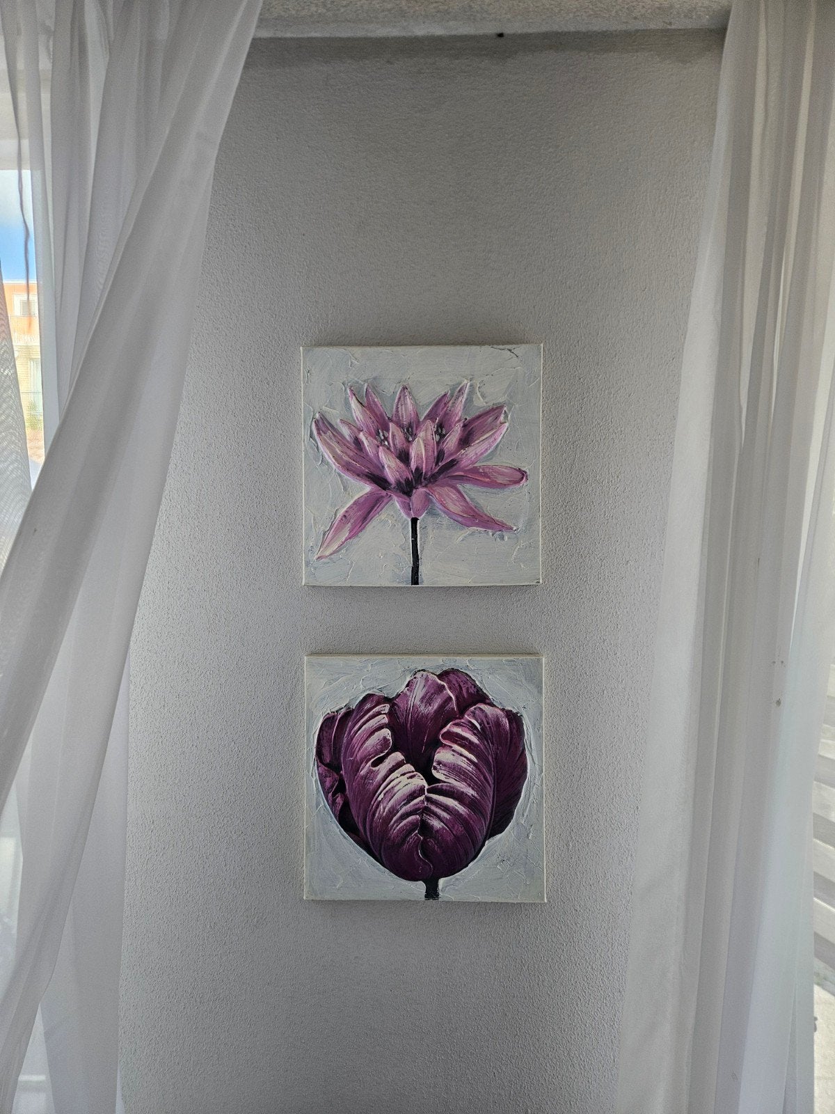 3D Reliëf Schilderijtjes Roze/Paarse Bloem 38x38 cm, Huis en Inrichting, Woonaccessoires | Schilderijen, Tekeningen en Foto's