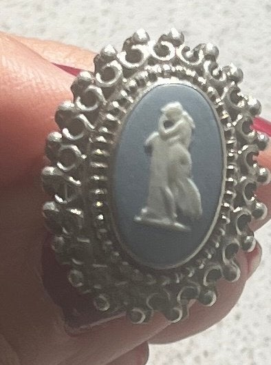 Vitage Wedgwood blauwe Jasperware, Ophalen, Zilver, Ring, Verguld