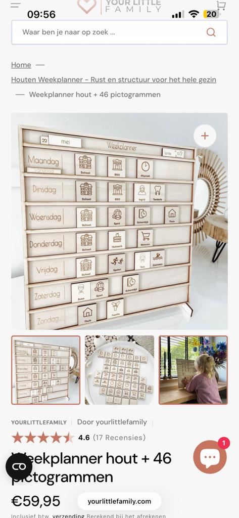 Houten Weekplanner met 46 pictogrammen, Ophalen of Verzenden, Zo goed als nieuw