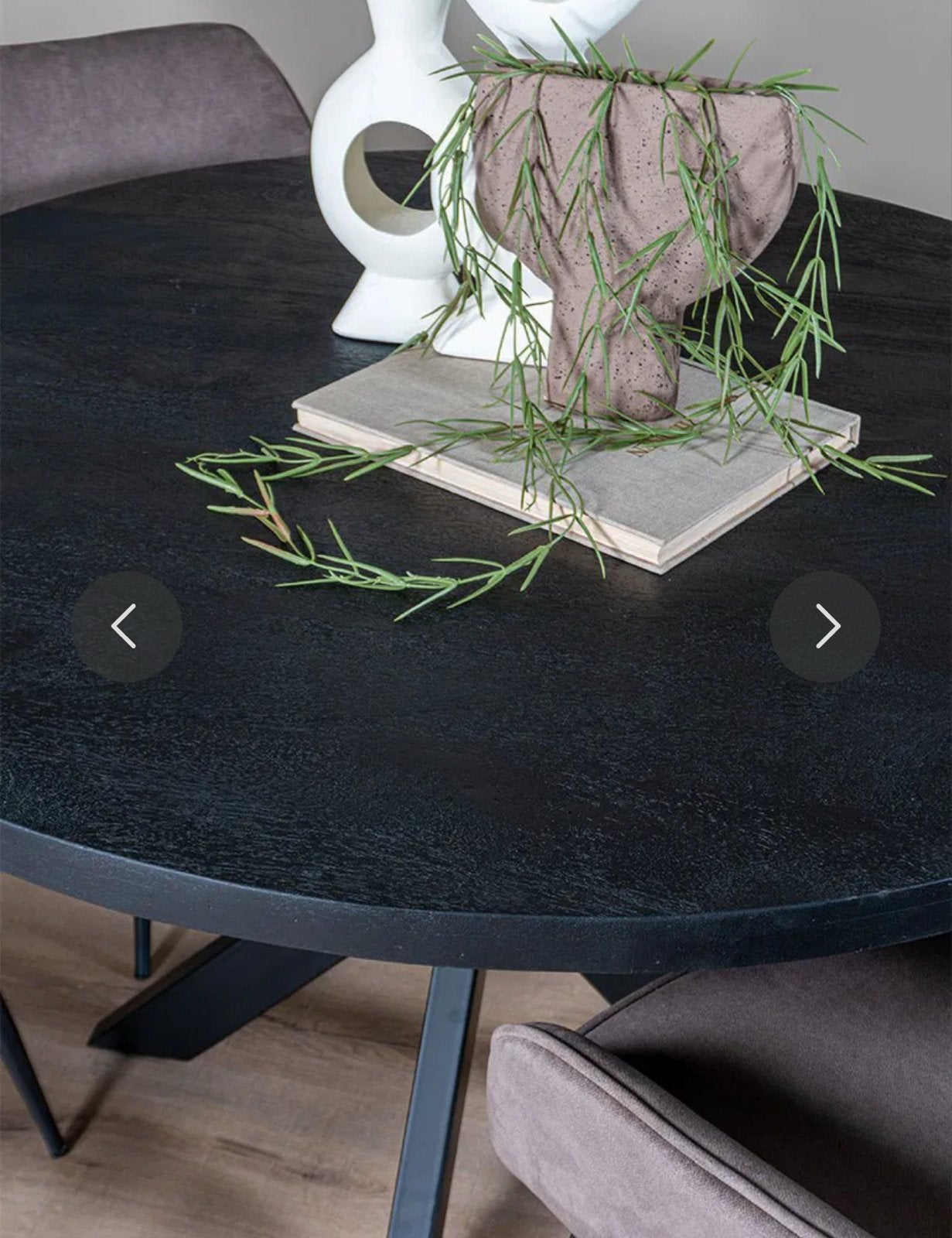Zwarte ronde eettafel van mangohout 150cm, Ophalen, Gebruikt, 100 tot 150 cm, Rond