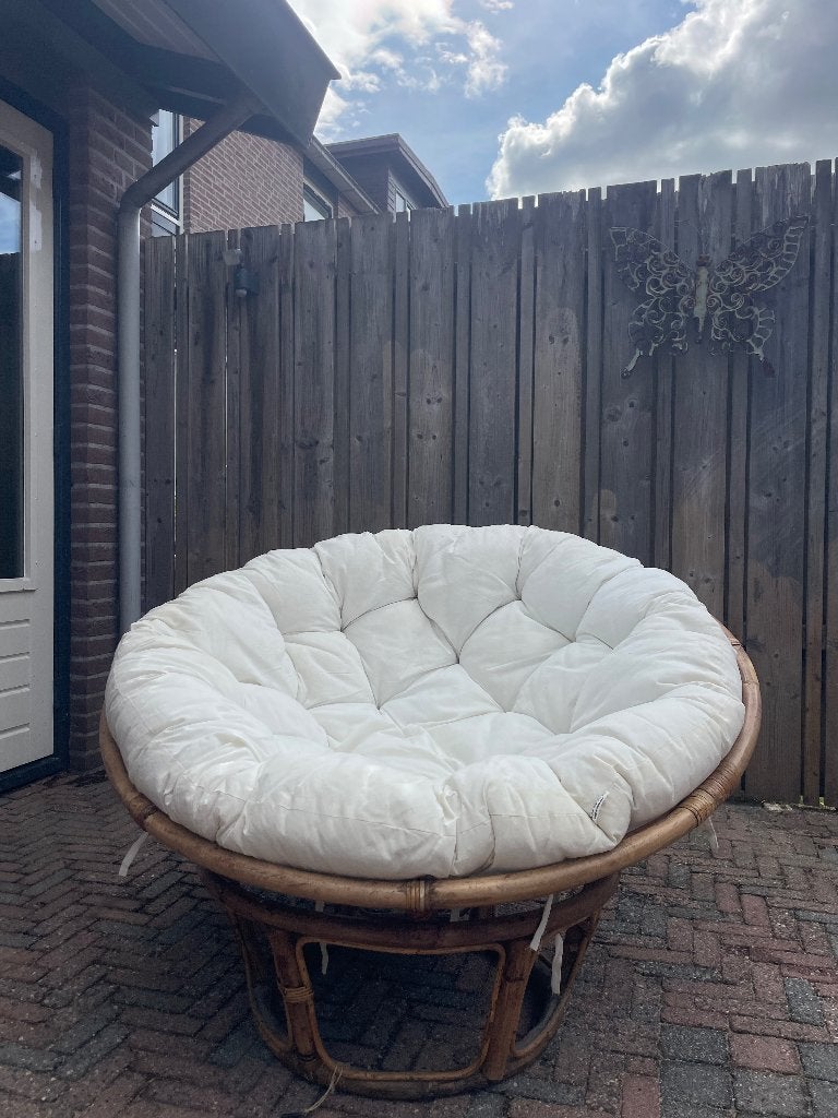 Rotan Papasan stoel met crème kussen, Ophalen, Overige kleuren, Zo goed als nieuw, Eén