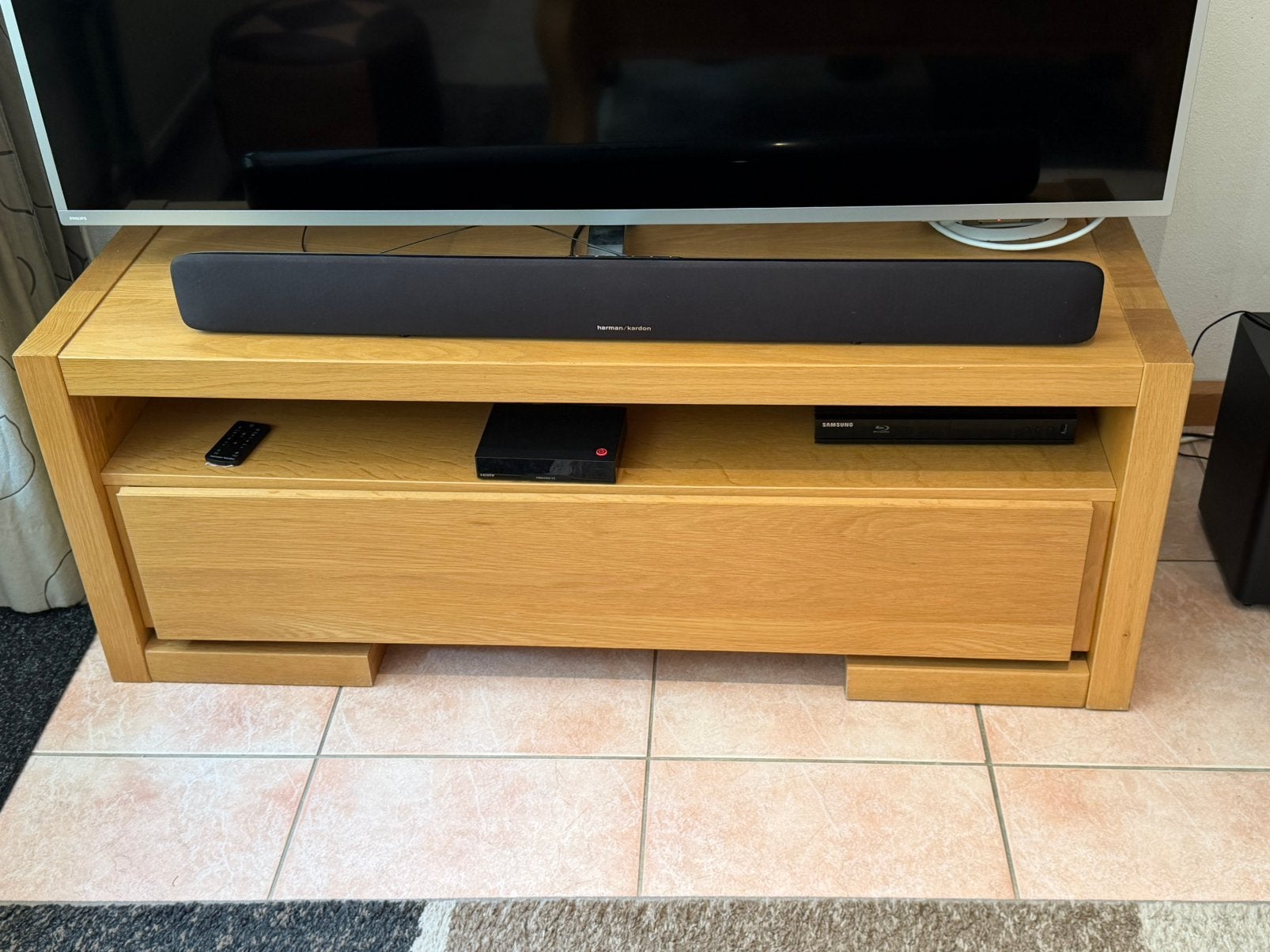 Tv meubel eiken, Ophalen, 100 tot 150 cm, Eikenhout, Zo goed als nieuw