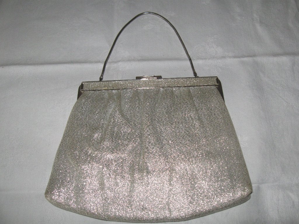 VINTAGE origineel zilverkleurig avondtasje retro, Ophalen of Verzenden, Zo goed als nieuw, Overige kleuren, Avondtasje