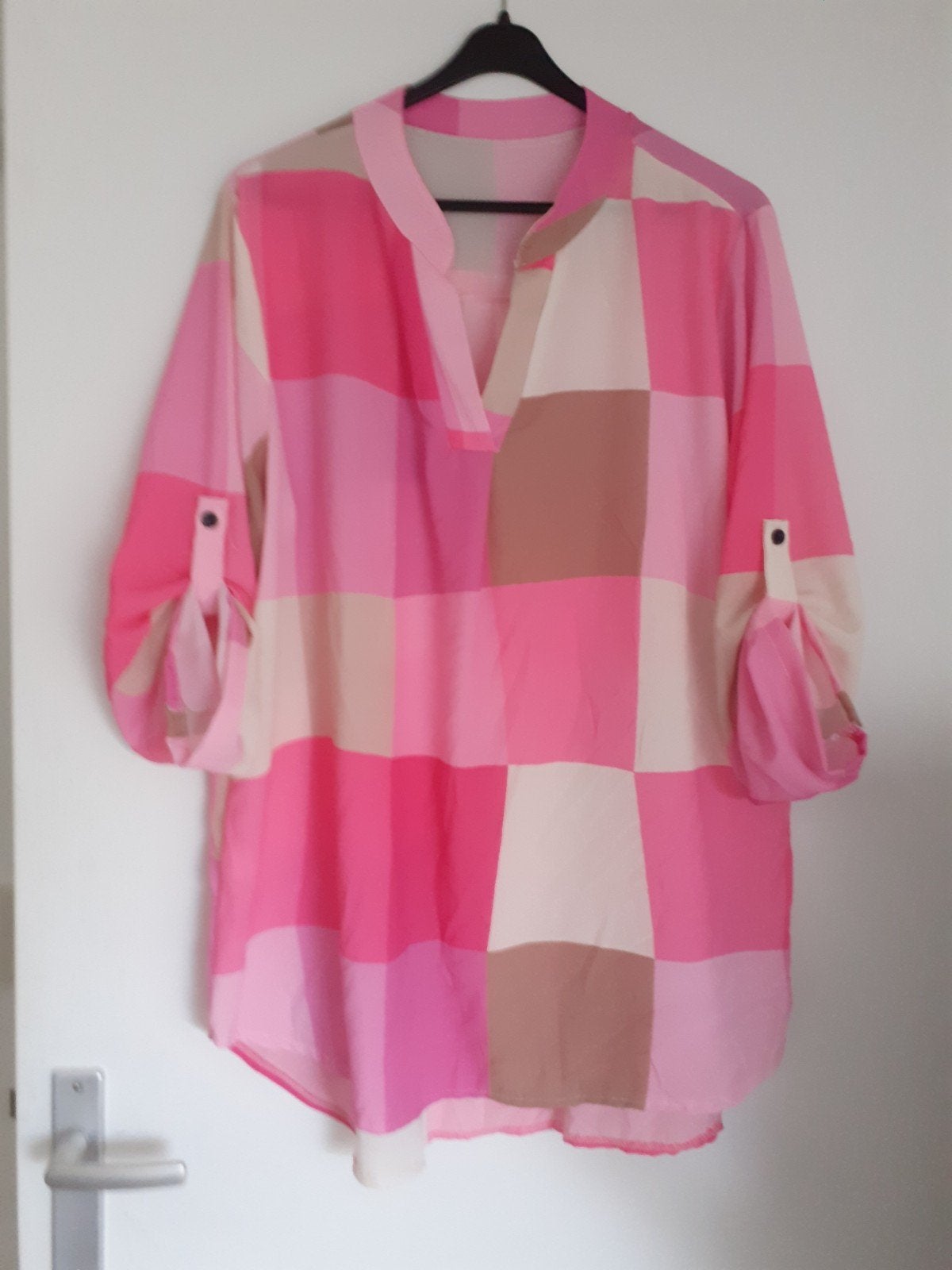 Geruite blouse in roze tinten, maat 42, Ophalen of Verzenden