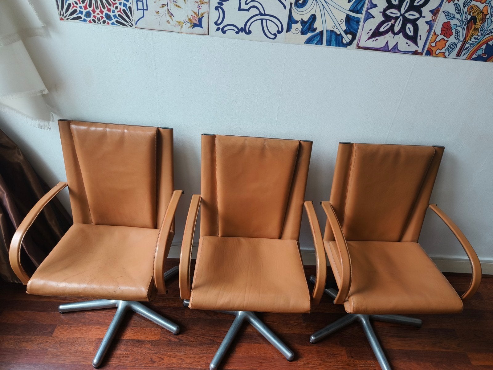 Vintage Matteo Grassi bureaustoelen / directiestoelen, Ophalen, Zo goed als nieuw, Bruin, Eén