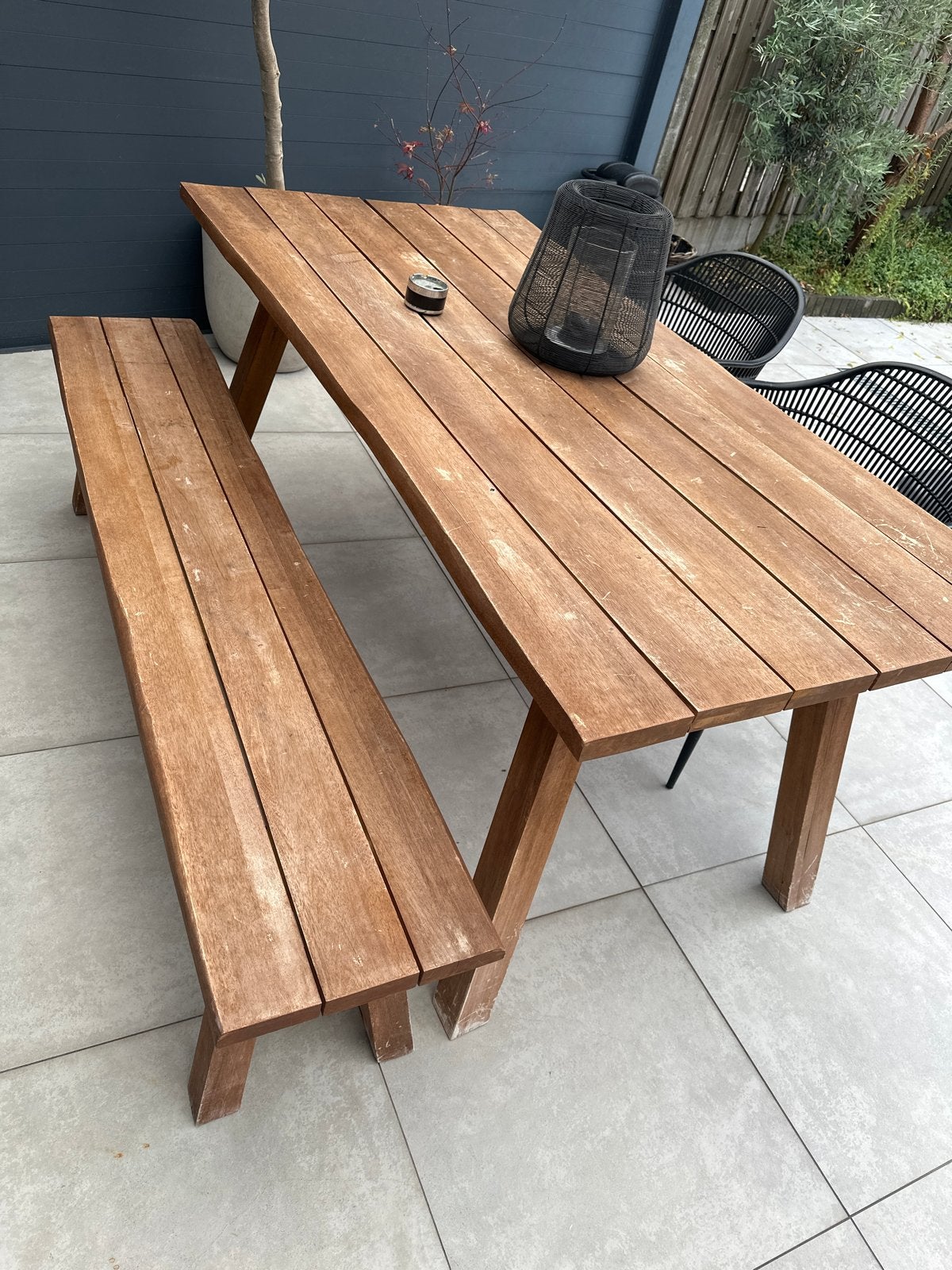 acaciahouten tafel met bankje voor buiten, Ophalen, Gebruikt, Rechthoekig, Hout