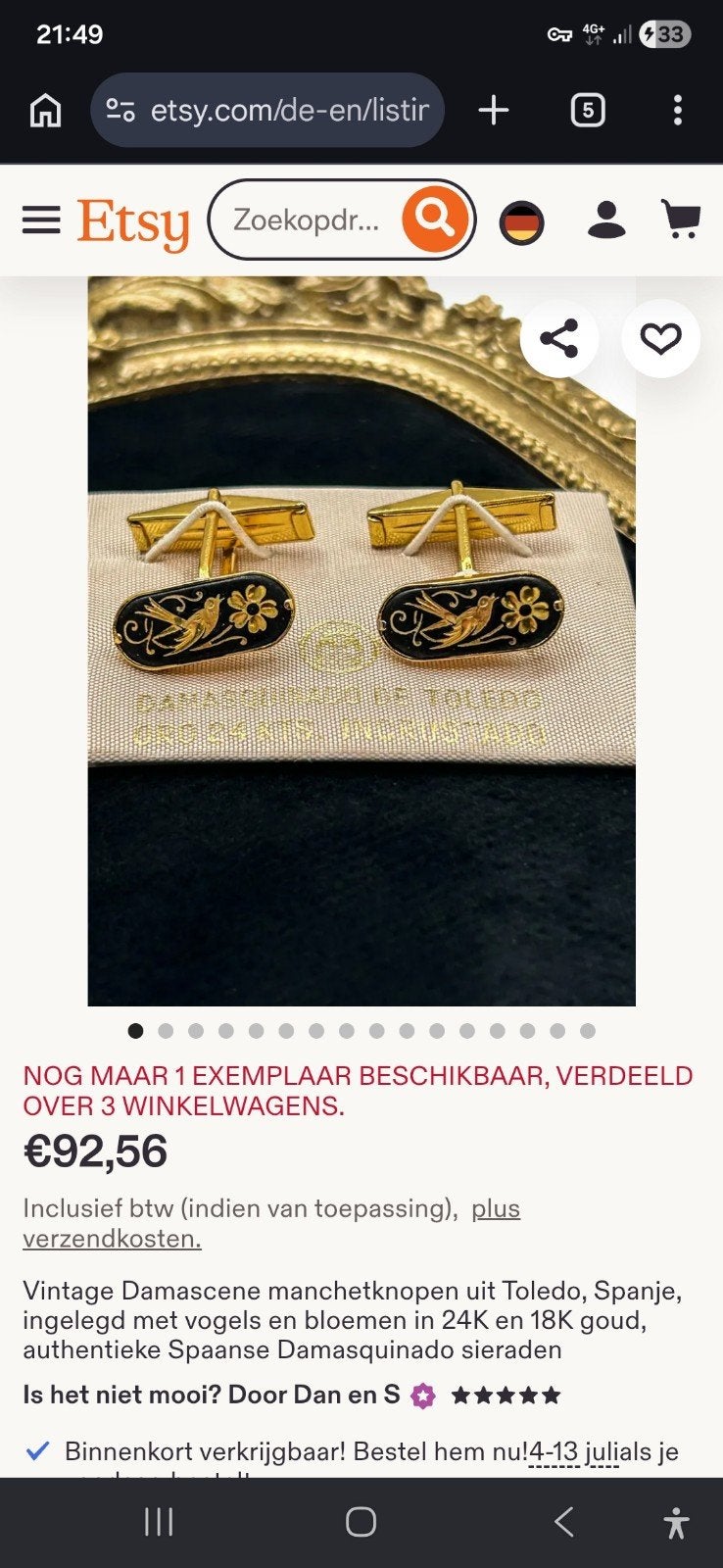 Toledo Manchetknopen - 24K/18K Goud meerde sets., Verzenden, Gebruikt, Goud