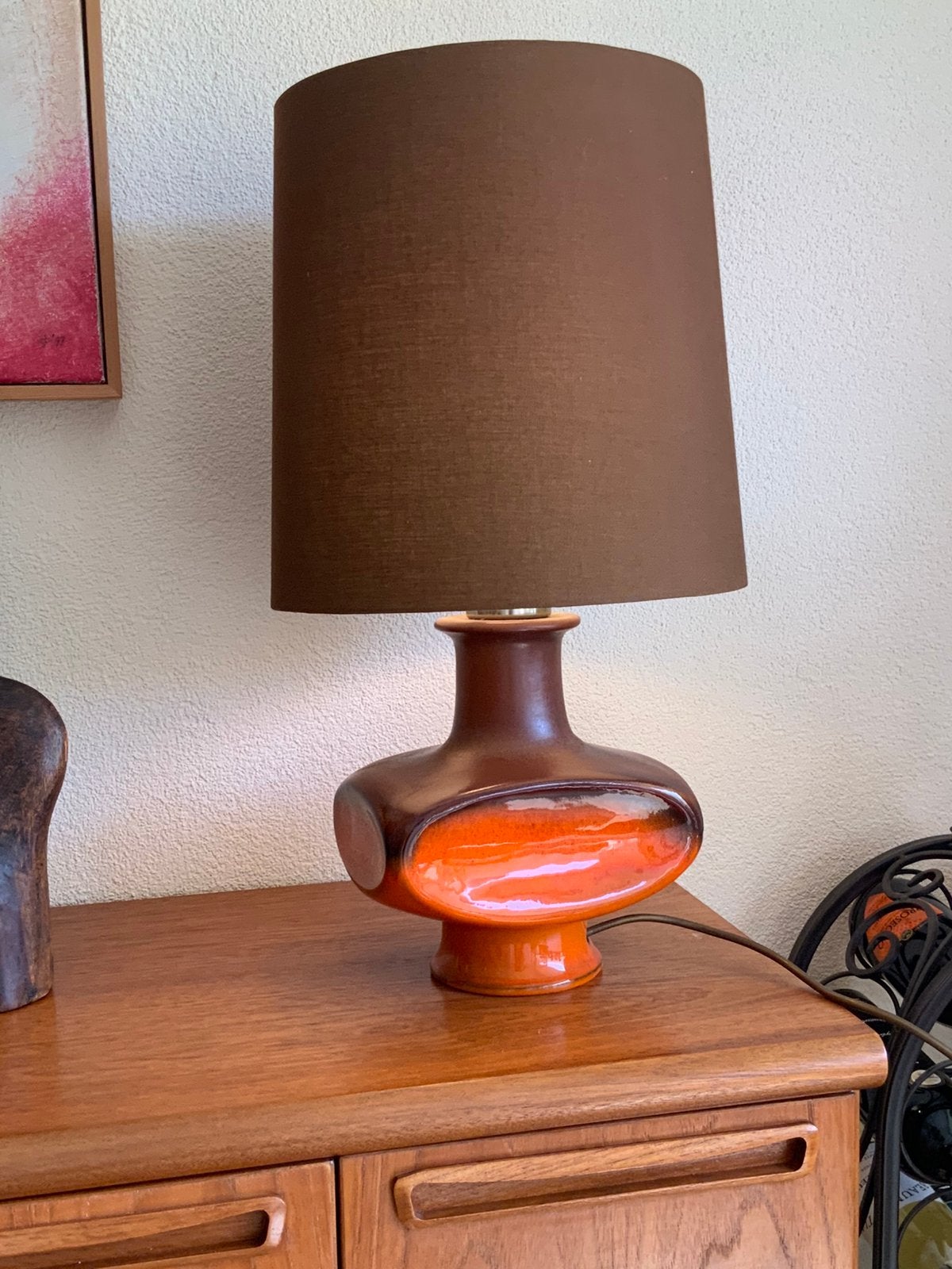 Vintage-retro tafellamp met keramiek voet, Vintage, Keramiek, Ophalen of Verzenden, Zo goed als nieuw