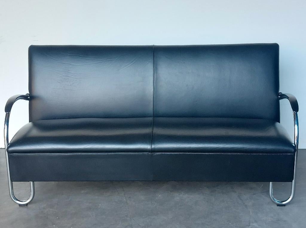 Vintage Gispen 444 B3 | leer glans-chroom | vintage staat, Huis en Inrichting, Banken | Bankstellen, Vintage Dutch design, Gebruikt