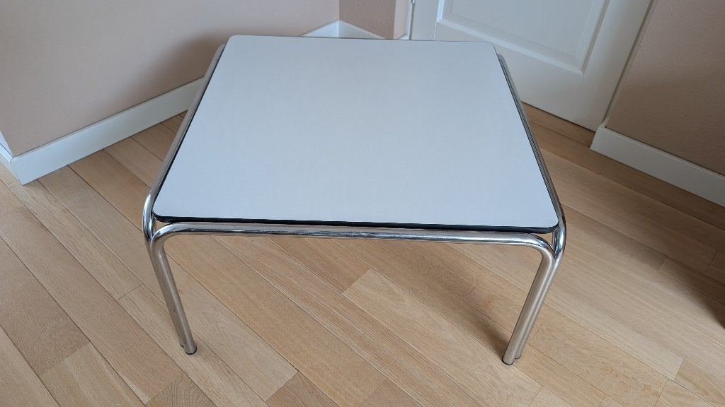 Vintage retro buisframe salontafel vierkant 1970’s, Ophalen, Gebruikt, 50 tot 100 cm, Vierkant