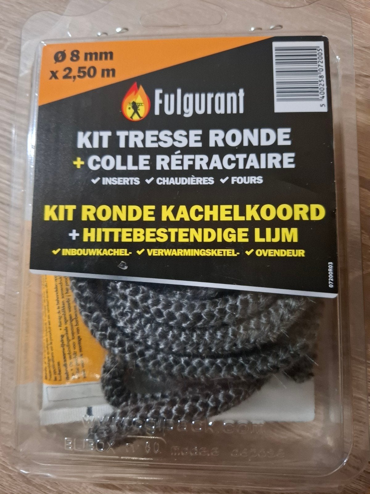 Kachelkoord 250cm x 8mm met hittebestendige lijm, Minder dan 30 cm, Minder dan 60 cm, Ophalen of Verzenden, Kachel