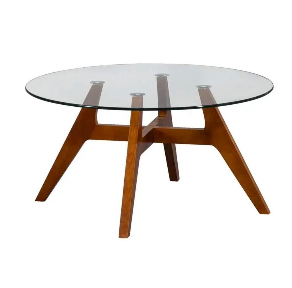 Salontafel:Hout & Glas - Modern & Warm, Huis en Inrichting, Tafels | Salontafels, Ophalen, Japandi, 50 tot 100 cm, Rond