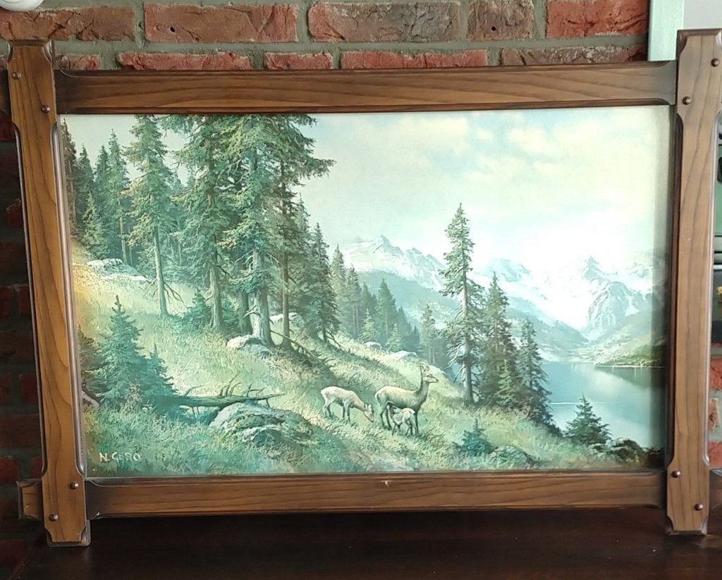 schilderij N Gero,  dear in the mountain, volgnr 10, Antiek en Kunst, Kunst | Schilderijen | Klassiek, Ophalen of Verzenden, Overige stijlen