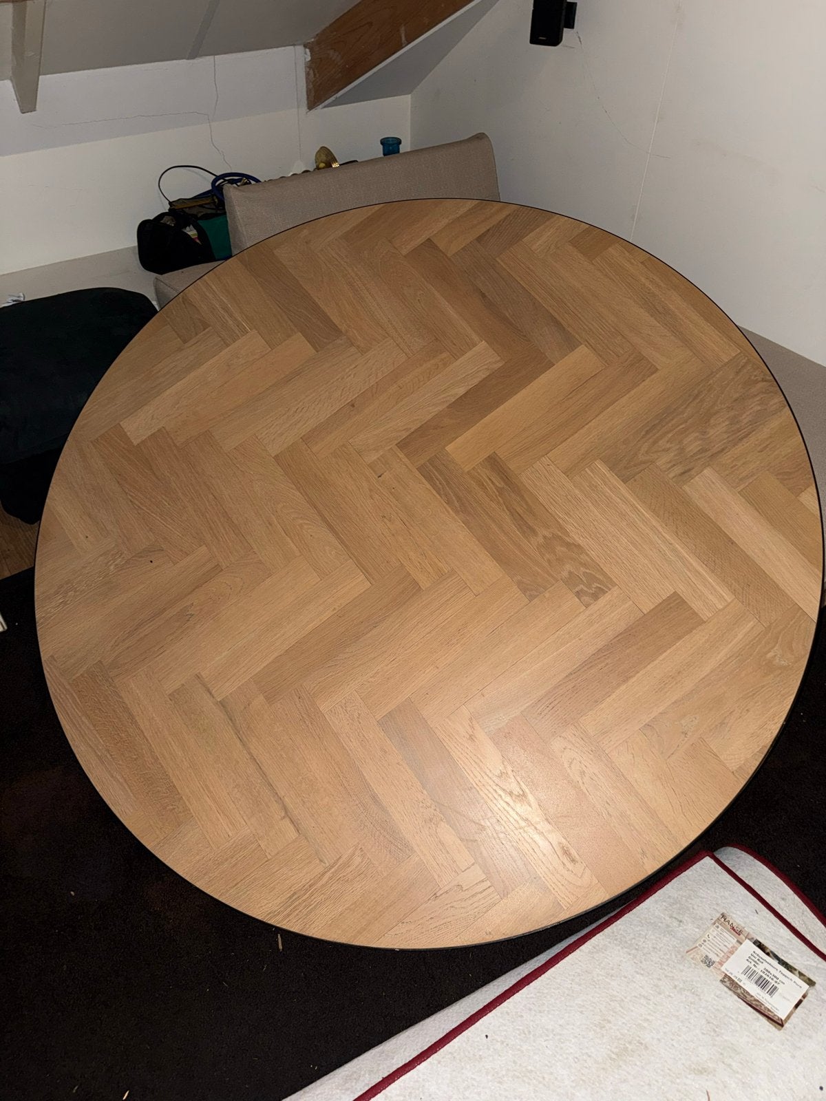 Table du Sud Ronde Eiken Visgraat Tafel 150cm Mat Zwart, Huis en Inrichting, Tafels | Eettafels, Ophalen, 100 tot 150 cm, Zo goed als nieuw