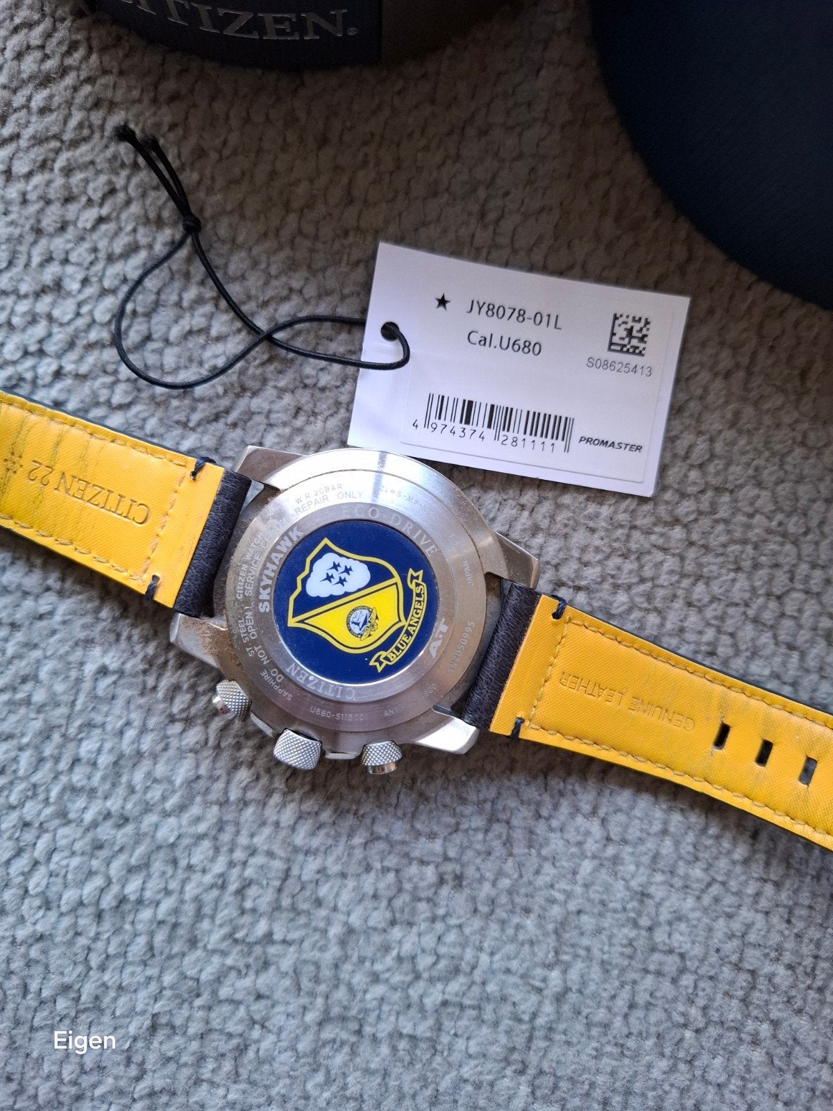 Citizen Promaster Skyhawk A-T Blue Angels JY8078-01L, Ophalen, Leer, Staal, Zo goed als nieuw