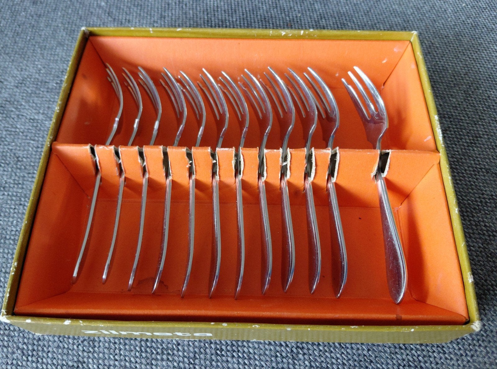 Vintage Zilmeta Gero gebaksvorkjes set in originele doos, Ophalen