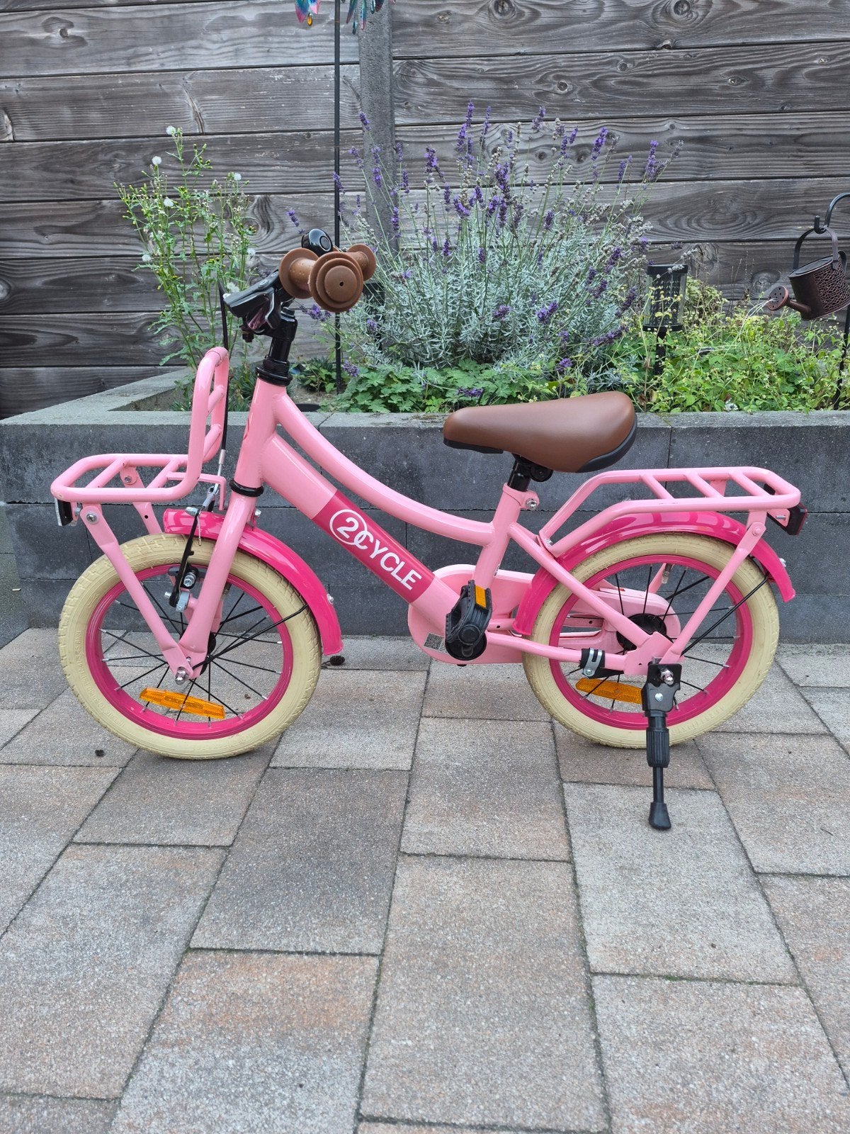 Roze kinderfiets 14 inch met voor- en achterdrager, Ophalen, Terugtraprem, 2Cycle, Minder dan 16 inch