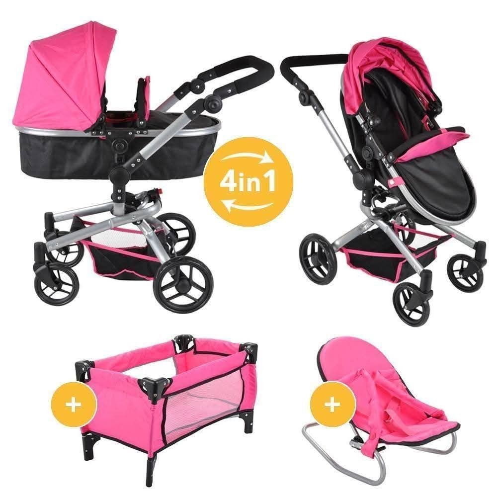 4-in-1 Poppenwagen Set - Roze, Ophalen of Verzenden, Zo goed als nieuw, Babypop