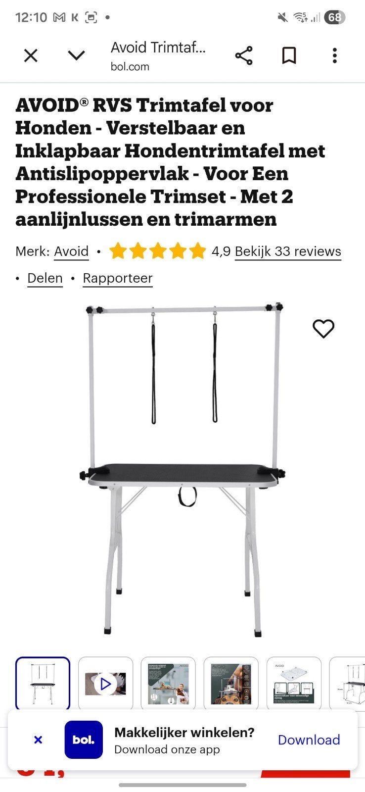 AVOID RVS Trimtafel voor Honden Verstelbaar, Ophalen