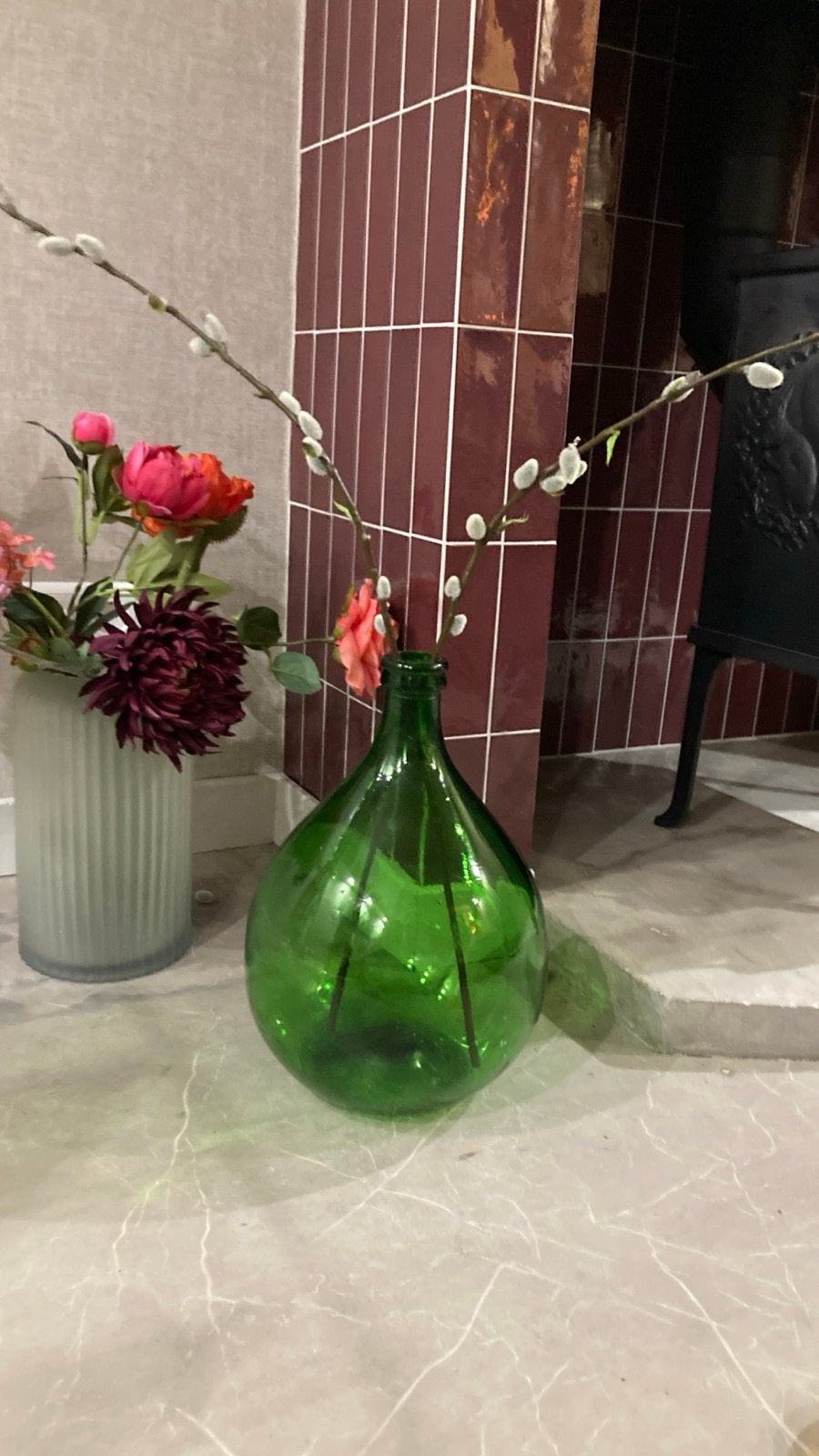 Grote groene glazen fles - 10 liter, Ophalen, 38 cm, Gerecycled glas, Groen
