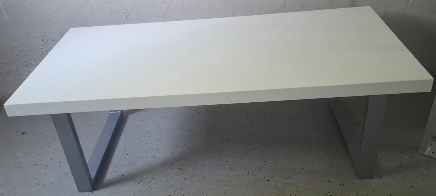 Hoogglans witte eettafel en salontafel, Ophalen, Gebruikt, 50 tot 100 cm, 150 tot 200 cm