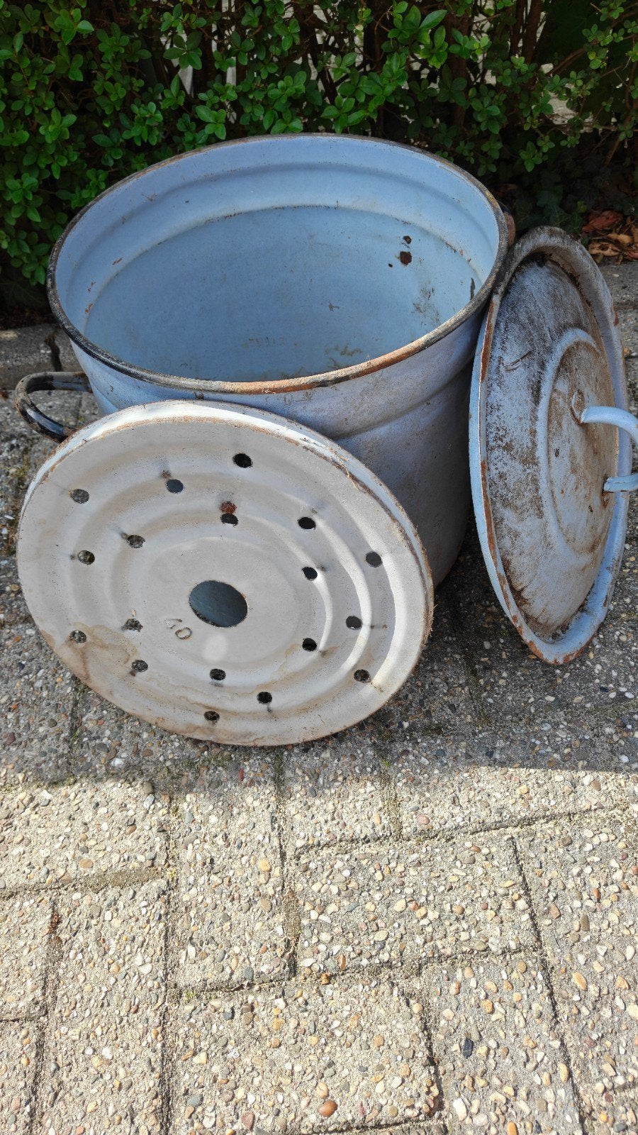 Vintage Geëmailleerde Wasketel met Deksel en Zeef, Ophalen