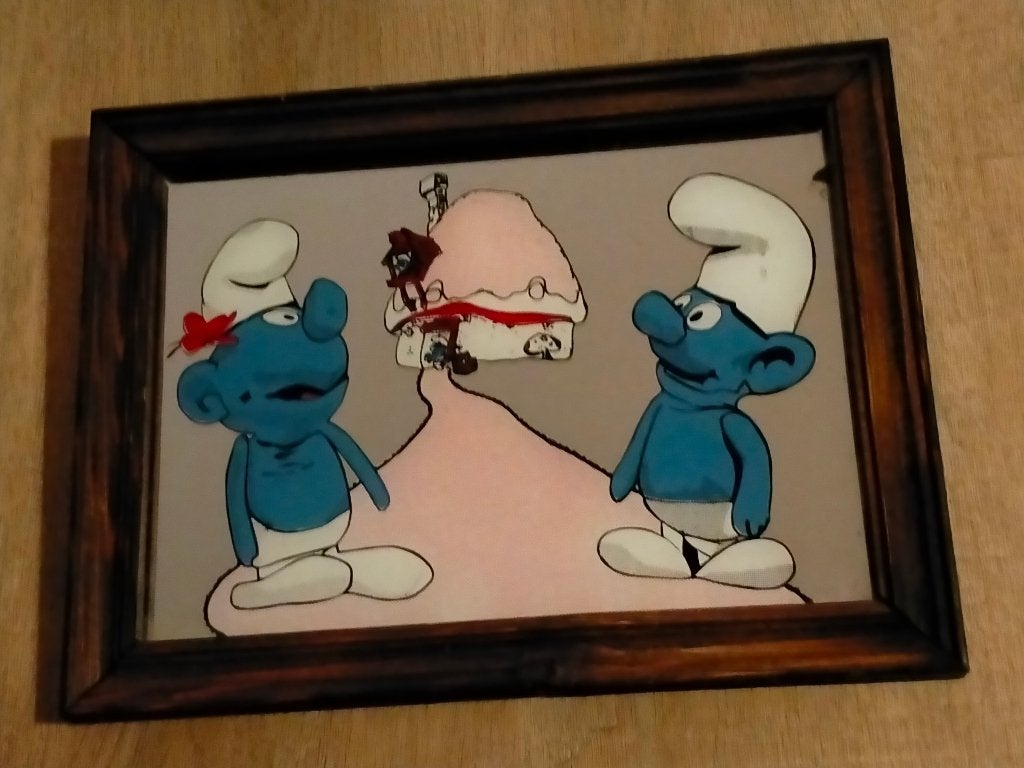 Smurfen smurf vintage strip tekenfilm tv poppen spiegel RARE, Verzamelen, Ophalen of Verzenden, Gebruikt, Verschillende Smurfen