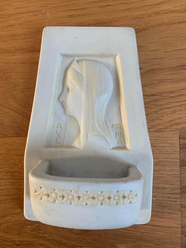 Vintage wijwaterbakje Maria Magdalena, Antiek en Kunst, Antiek | Religie, Ophalen of Verzenden
