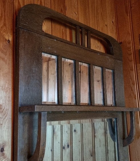 Antieke kleermakers spiegel - facet geslepen - hout - IZGST, Ophalen, Rechthoekig, 50 tot 100 cm, 100 tot 150 cm