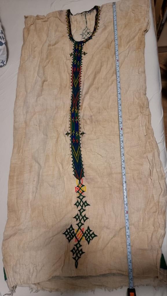 Vintage Ethiopische Handgeborduurde Katoenen Jurk, Ophalen of Verzenden