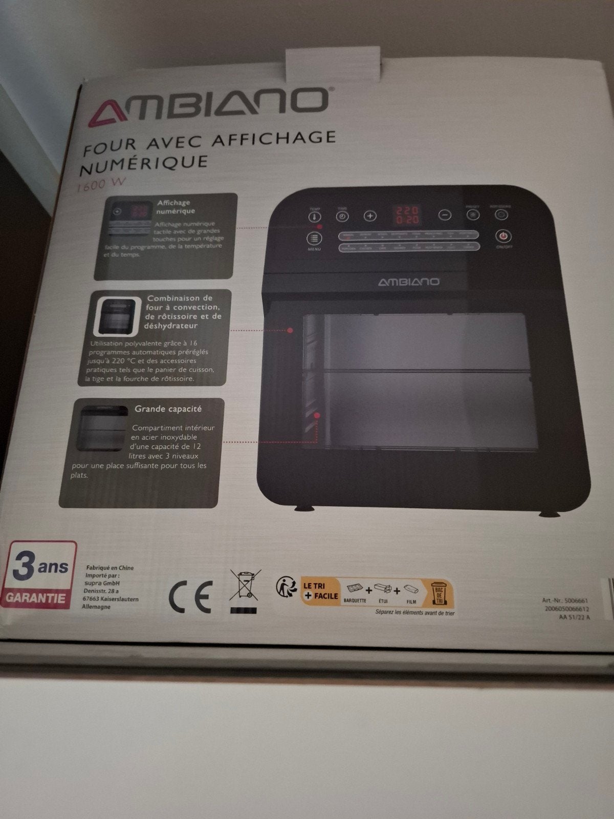 Ambiano Heteluchtoven met Digitale Display - 1800W, Witgoed en Apparatuur, Ovens, Ophalen, Minder dan 45 cm, Overige merken, Minder dan 45 cm